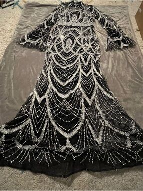 Black Long-Sleeve Beaded Prom Gown